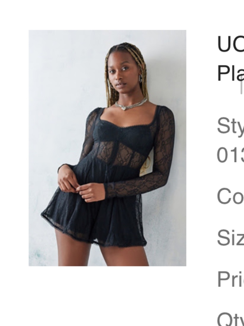 Urban Outfitters Black Lace Long-Sleeve Romper